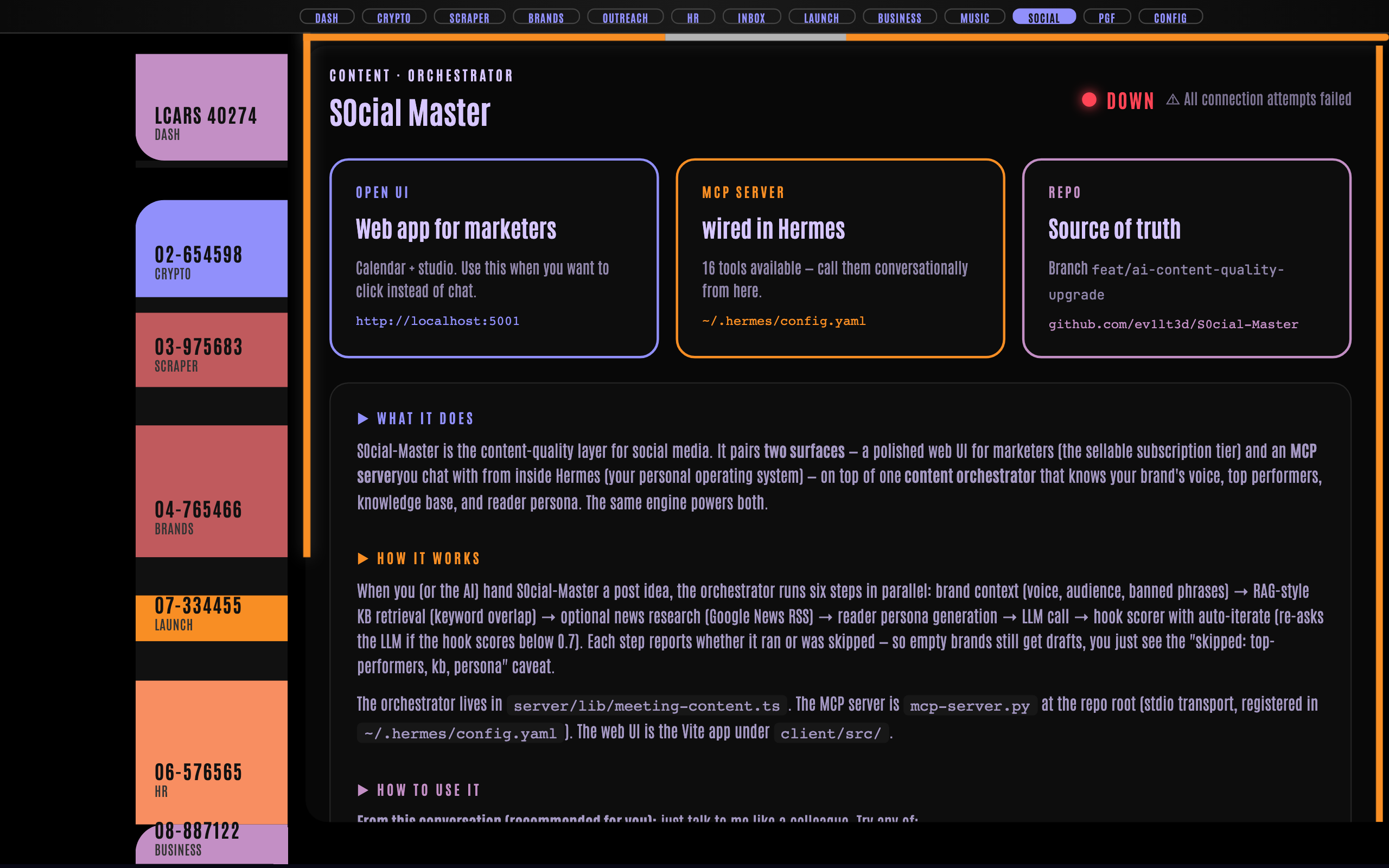 LCARS dashboard - Hermes Agent monitor