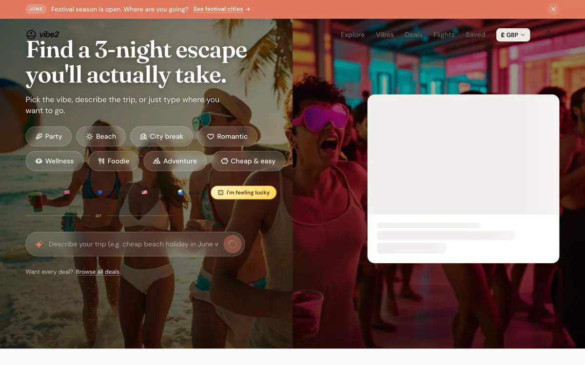 Vibe2 AI travel discovery